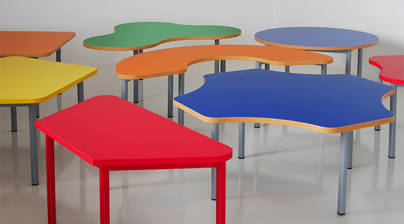 happy tables in different shapes and colours